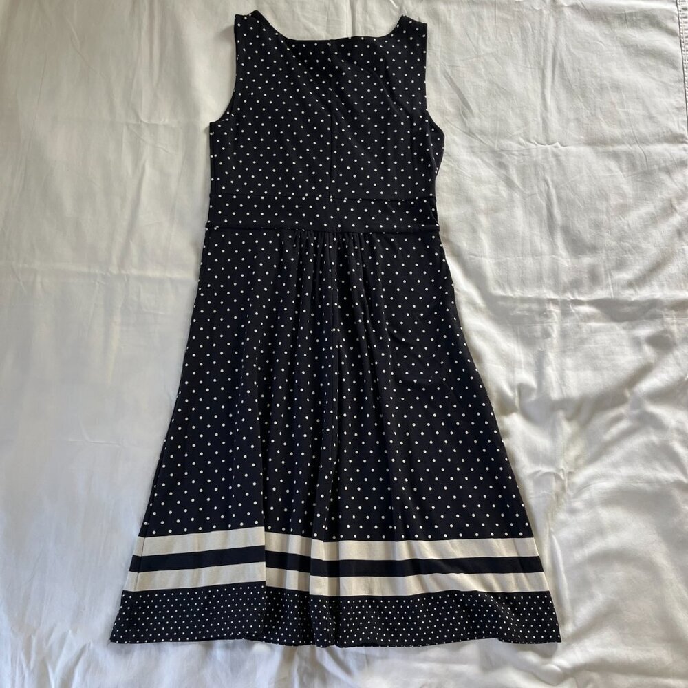 Lands' End Navy Blue White Polka Dot Sleeveless Summer Dress | Size S (6-8) - Picture 5 of 6